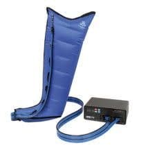 A blue inflatable leg bag next to a power bank.