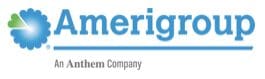 A blue and white logo for amerigroup.