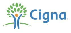 A blue and green logo for cigna.